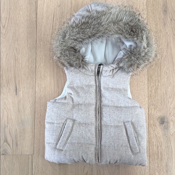 GAP Other - Baby Gap Tan Hooded Vest with Faux Fur Trim
